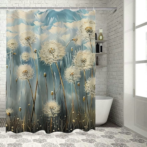 dandelions sky field  Bathroom Decor Set , multi size Colorful Luxurious Graphic Print Polyester Fabric Fashion Bathroom Decor Sets with Hooks  100％聚酯纤维 Shower Curtain Set Washable shower