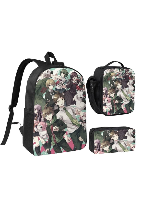 danganronpa Three piece backpack set young backpack combination backpack lunch bag pencil case