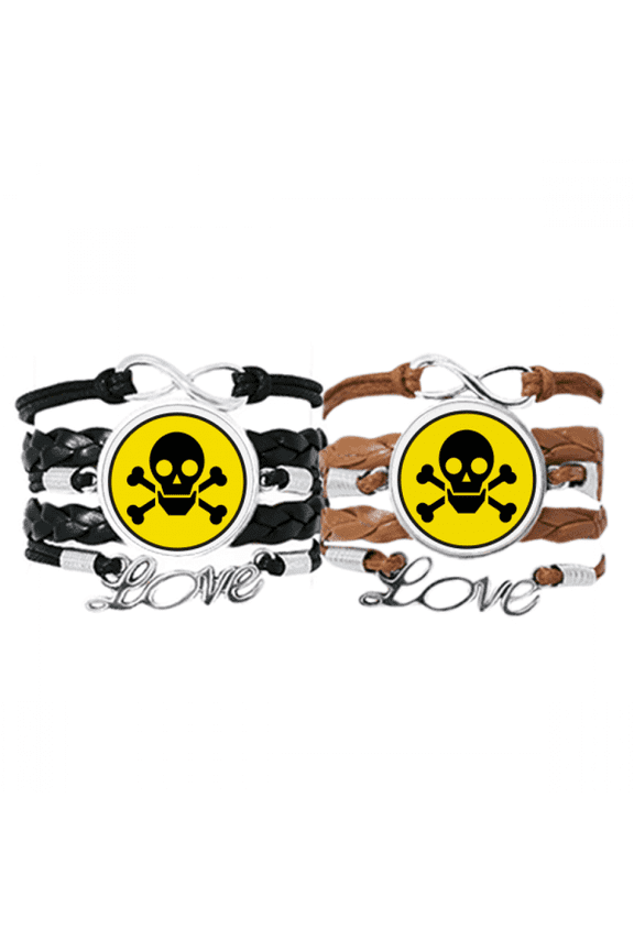 danger checal toxic skull symbol bracelet hand strap leather wristband double set