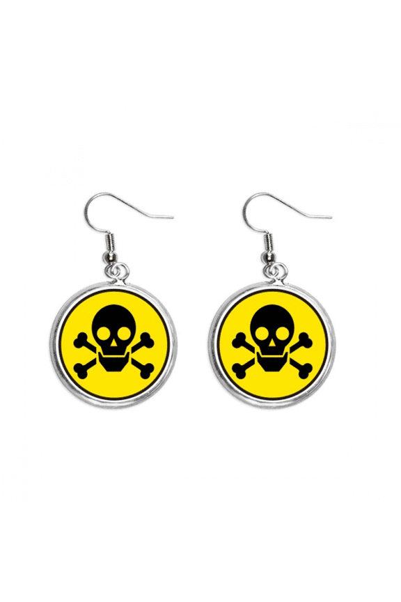 danger checal toxic skull symbol ear dangle silver drop ear jewelry woman