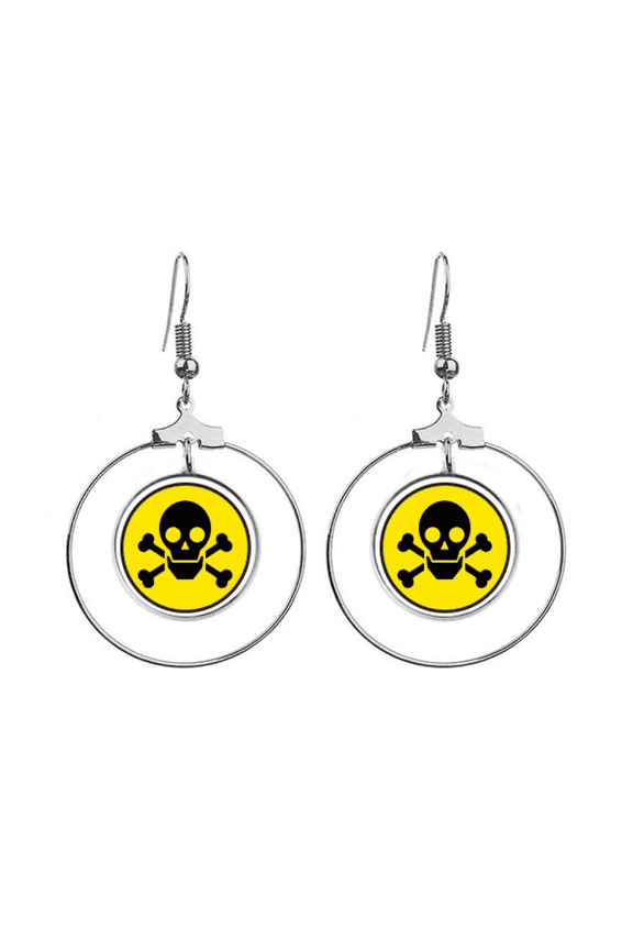 danger checal toxic skull symbol earrings dangle hoop jewelry drop circle