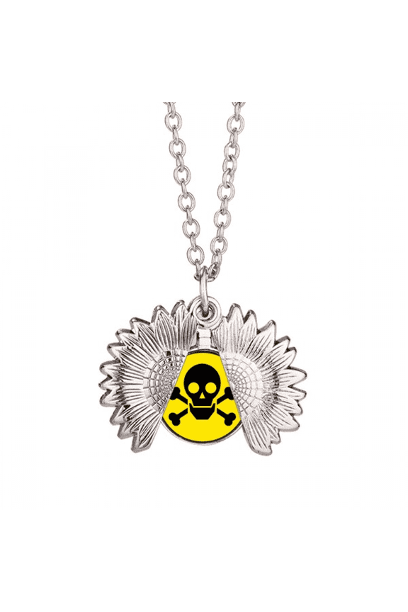 danger checal toxic skull symbol sunflower necklace pendant locket jewelry