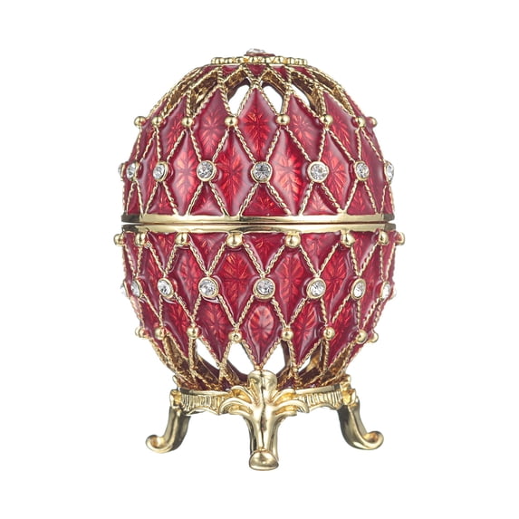 danila-souvenirs Faberge style Carved Egg / Trinket Jewel Box with Grid 3'' (7.5 cm) red