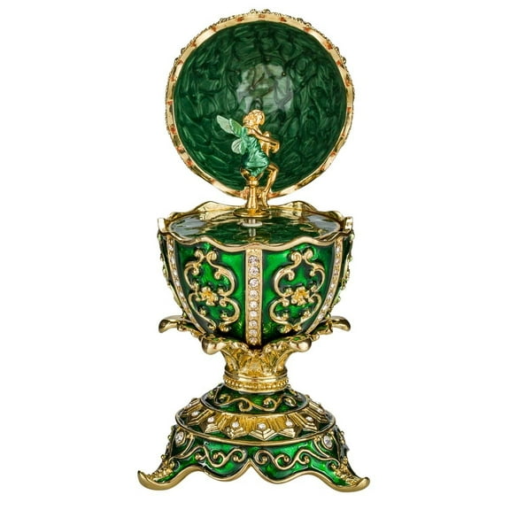 danila-souvenirs Faberge style Egg / Music Box / Trinket Jewel Box with Fairy Figurine 5'' (12,5 cm) green