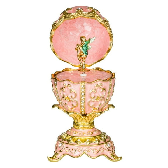 danila-souvenirs Faberge style Egg / Music Box / Trinket Jewel Box with Fairy Figurine 5'' (12,5 cm) pink