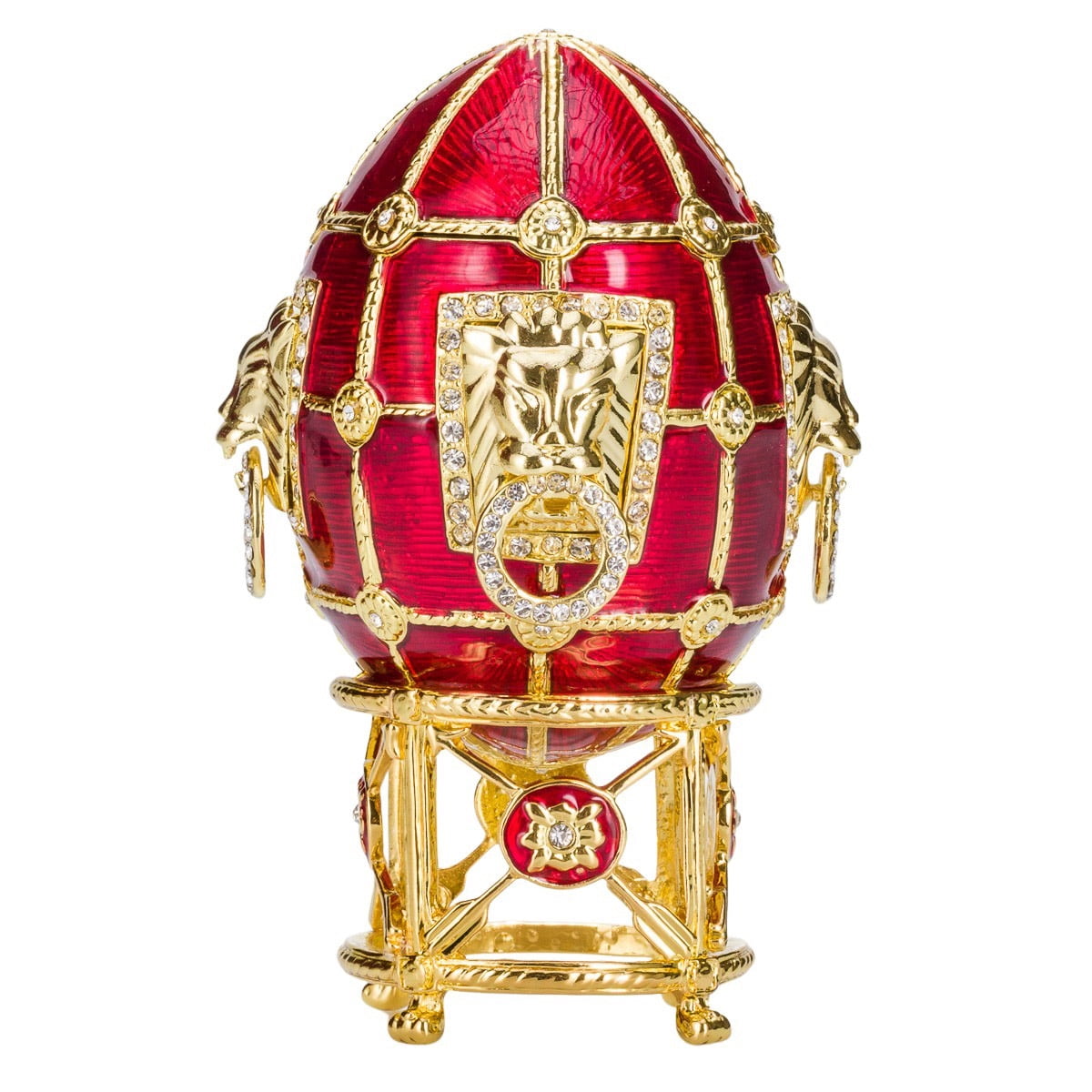 Danila-Souvenirs Uovo Portagioie Stile Fabergé Con Leoni E Cristalli, Altezza 15,5 Cm, Colore Blu, In Lega Metallica E Smalto - 3