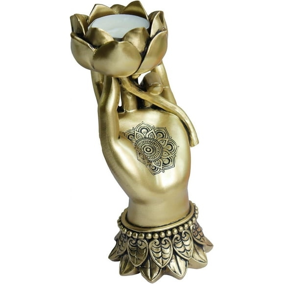 danneibiubiu Lotus  Candle Holder Meditation Decor Zen Statue for Home Table Self Office Living Room Bedroom Polyresin Home Decor Gold (Lotus in Hand)