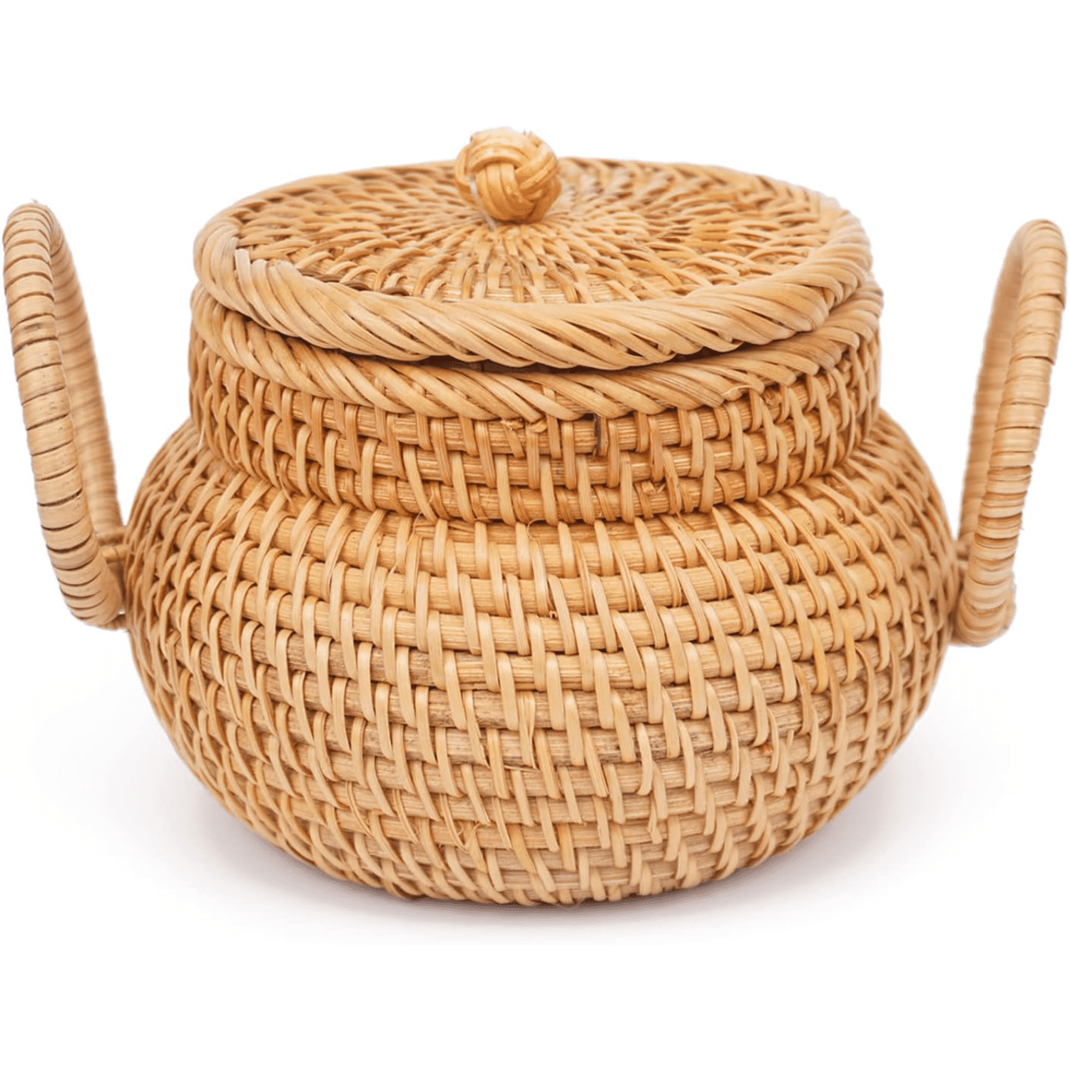 Round Wicker danneibiubiu Round Rattan Basket with Lid Hand-Woven Wicker Basket Bin ...