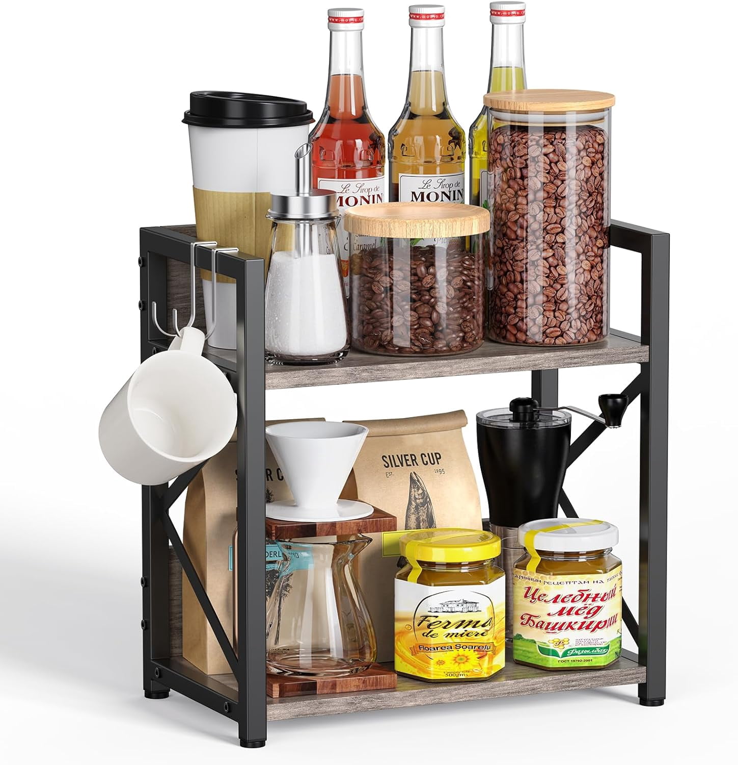 Desk Rack Rinser dxynlzq Spice-Rack-Organizer-Shelf for Kitchen Counter 2 Tiers Coffee ...