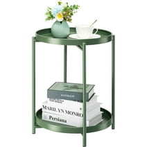 danpinera 2 Tier Metal Side Table with Removable Tray,Round End Table Outdoor Small Patio Accent Table,Anti-Rust Nightstand - Green