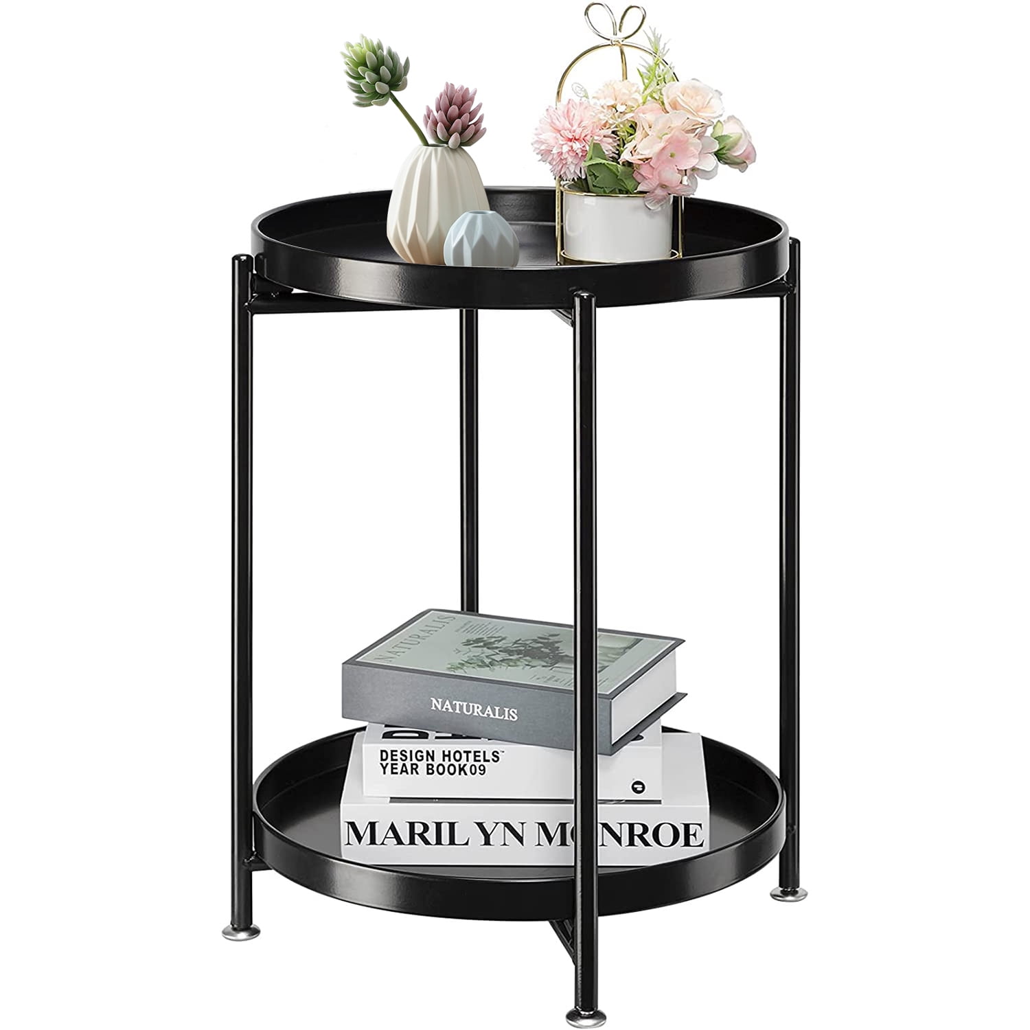 danpinera 2 Tier Side Table with Removable Tray Round End Table Small