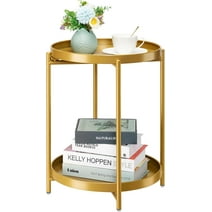 danpinera 2 Tier Side Table with Removable Tray Round End Table Small Outdoor Patio Accent Table for Living Room Bedroom - Gold