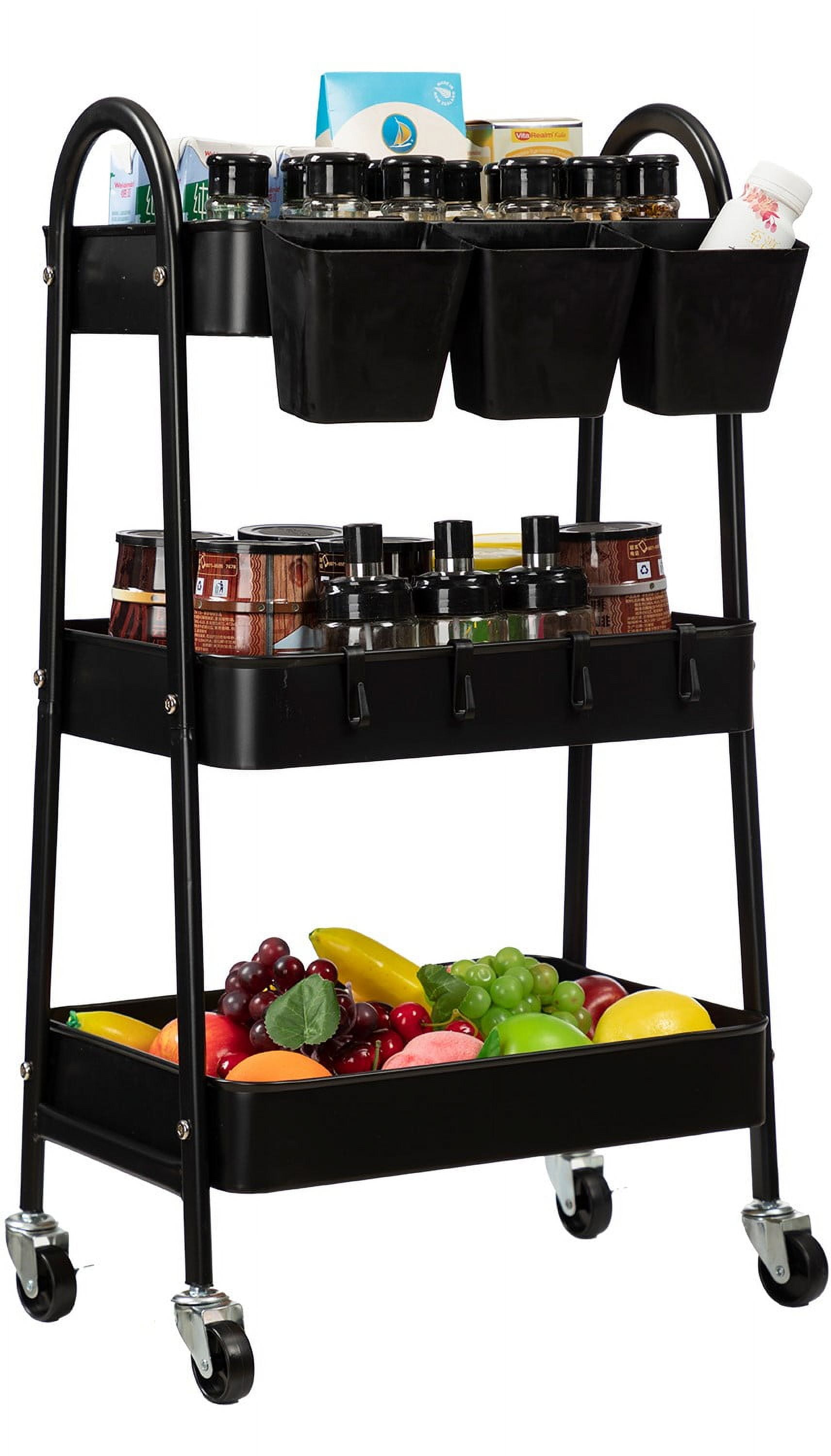 danpinera 3 Tier Metal Rolling Cart with Wheels Craft Cleaning Utility