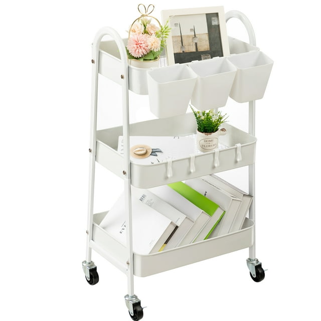 danpinera 3Tier Metal Rolling Utility Storage Cart with Wheel