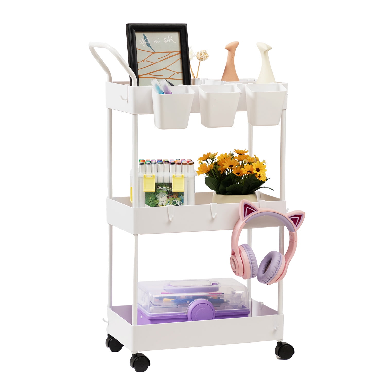 danpinera 3Tier Narrow Rolling Storage Cart with Lockable Wheels＆U