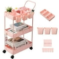 thumbnail image 1 of danpinera 3 Tier Rolling Cart Slim Tiered Storage Utility Cart with Wheels for Narrow Places - Pink, 1 of 7