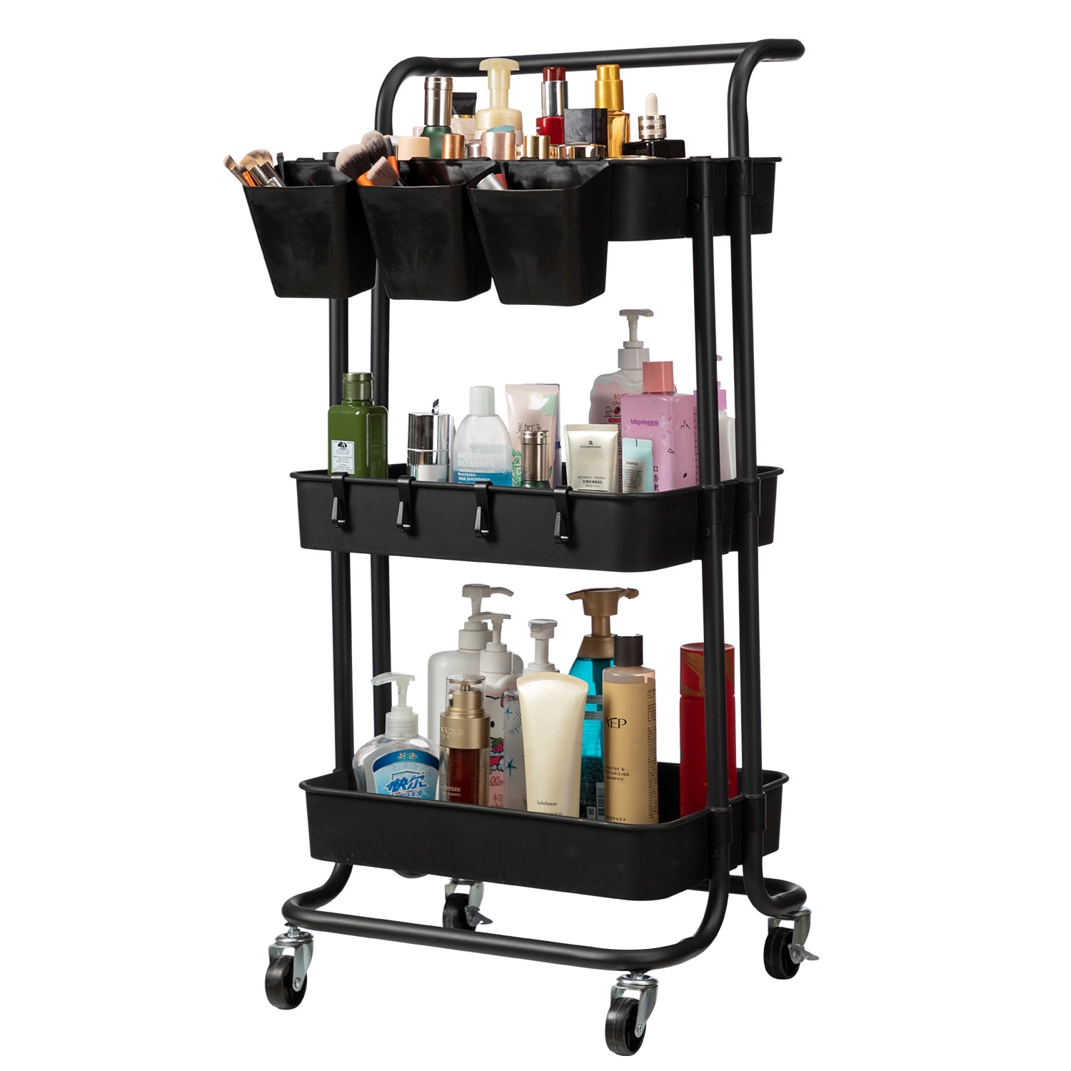 danpinera 3 Tier Rolling Cart Cleaning Organizer Utility Cart with