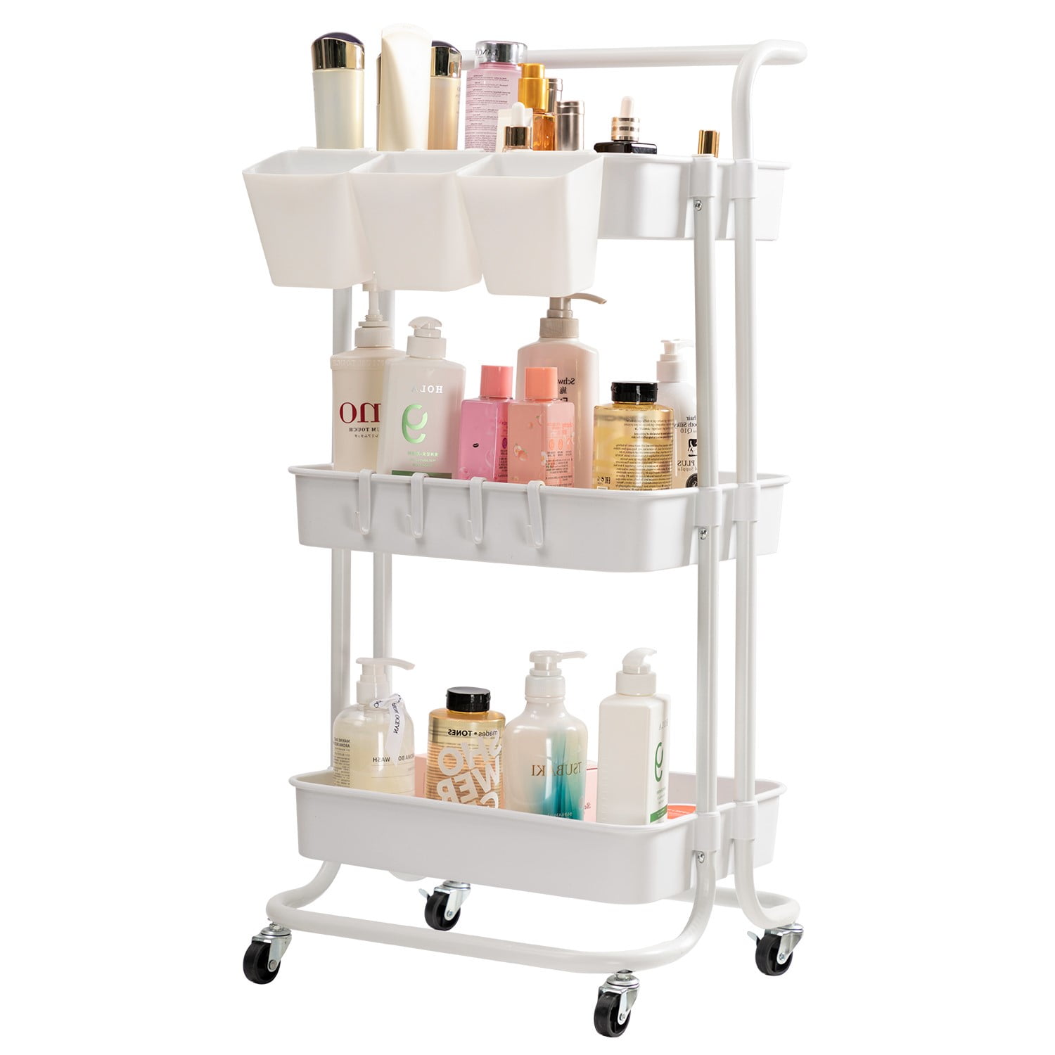 danpinera 3 Tier Rolling Cart Cleaning Organizer Utility Cart with