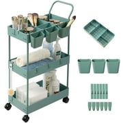 danpinera 3-Tier Slim Mobile Utility Storage Cart with Lockable Wheels＆U-shaped handle for Narrow Places-Green