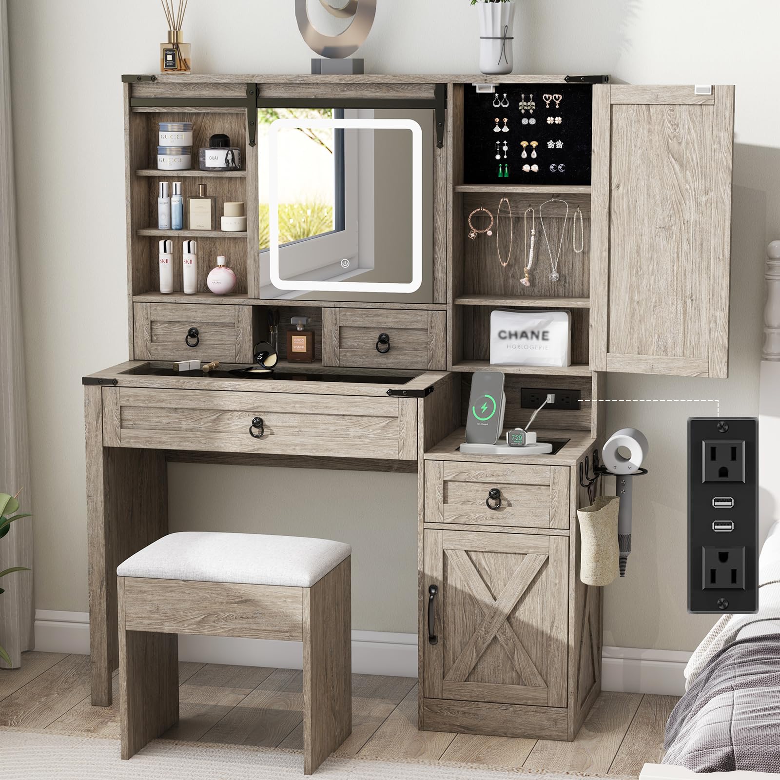 danpinera Home Farmhouse Makeup Vanity Desk with Sliding Mirror and ...