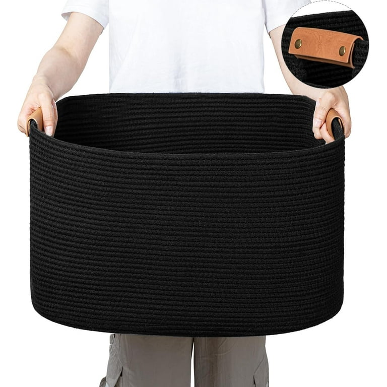danpinera Large Rectangle Blanket Basket Black Blanket Basket Storage for Living Room Large Soft Woven Cotton Rope Basket with Handle 22 17 11.8 72L Black Walmart