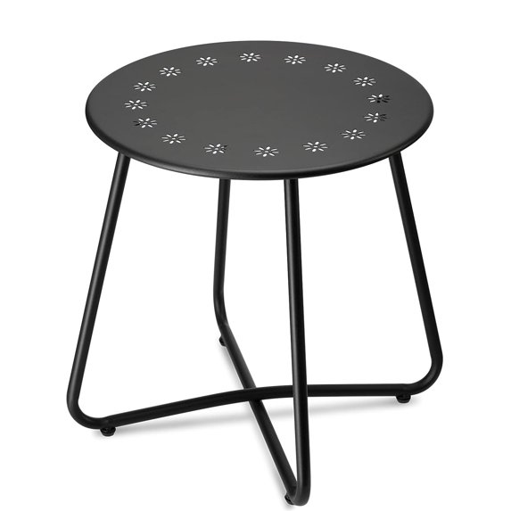 danpinera Outdoor Patio Side Table, Small Round Metal End Table,Weather Resistant Accent Table for Outside - Black