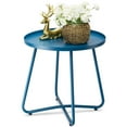 thumbnail image 1 of danpinera Outdoor Patio Side Table, Small Round Metal End Table with Flower Cut Outs Weather Resistant for Outside 17.72" Height - Navy Blue, 1 of 8