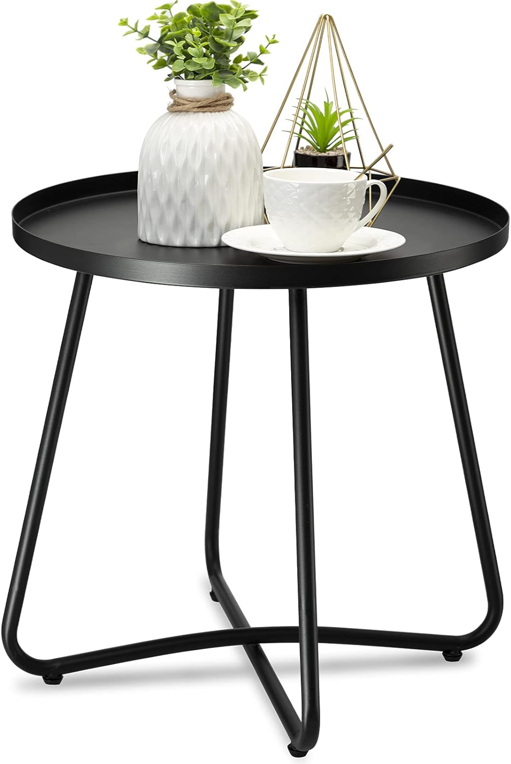 danpinera Outdoor Side Table, Small Round End Table with Weather Resistant Steel for Patio,Yard,Balcony,Garden - Black - image 1 of 9