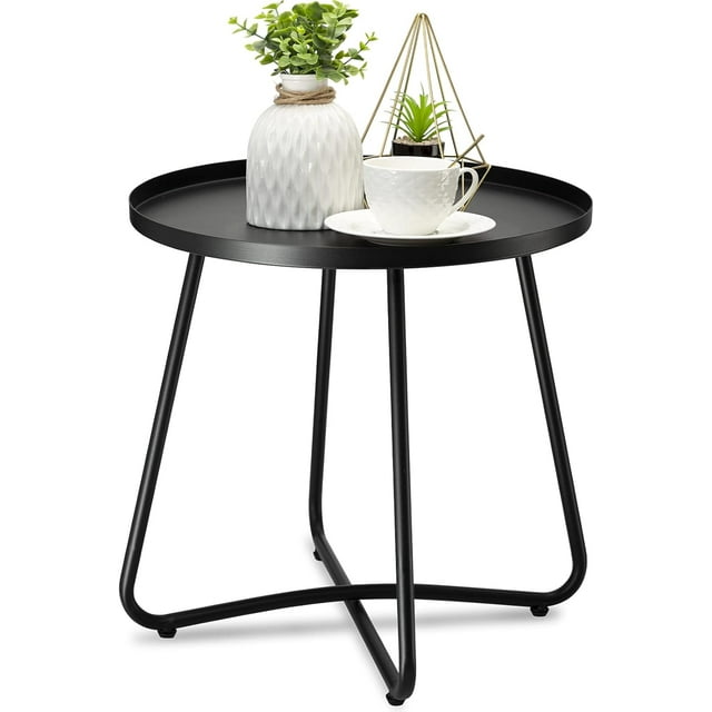 danpinera Outdoor Side Table, Small Round End Table with Weather Resistant Steel for Patio,Yard,Balcony,Garden - Black