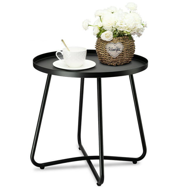 danpinera Outdoor Side Table, Small Round End Table with Weather Resistant Steel for Patio,Yard,Balcony,Garden - Black