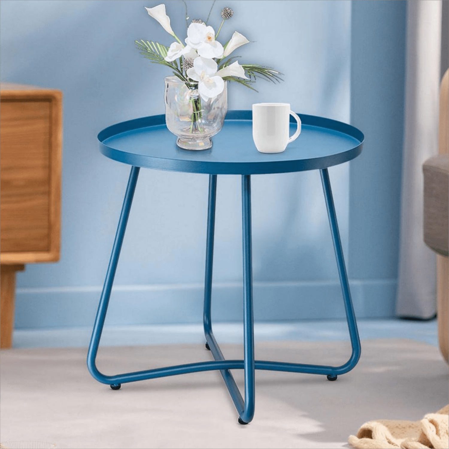 danpinera Outdoor Side Table Weather Resistant Small Round Steel Patio