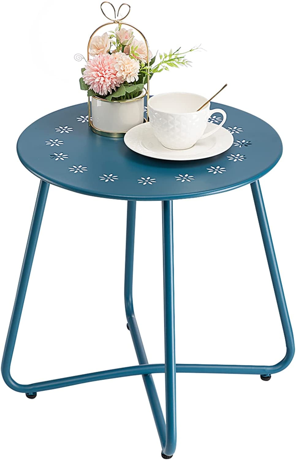 danpinera Outdoor Side Tables with Flower Cut Outs, Weather Resistant