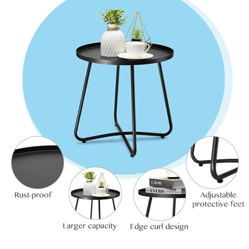 danpinera Outdoor Side Tables, Weather Resistant Steel Patio Side Table ...