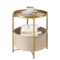 thumbnail image 1 of danpinera Round Side End Table Modern Metal Nightstand with Large Fabric Storage Basket and Removable Tray Top 20.47"H - Gold, 1 of 5