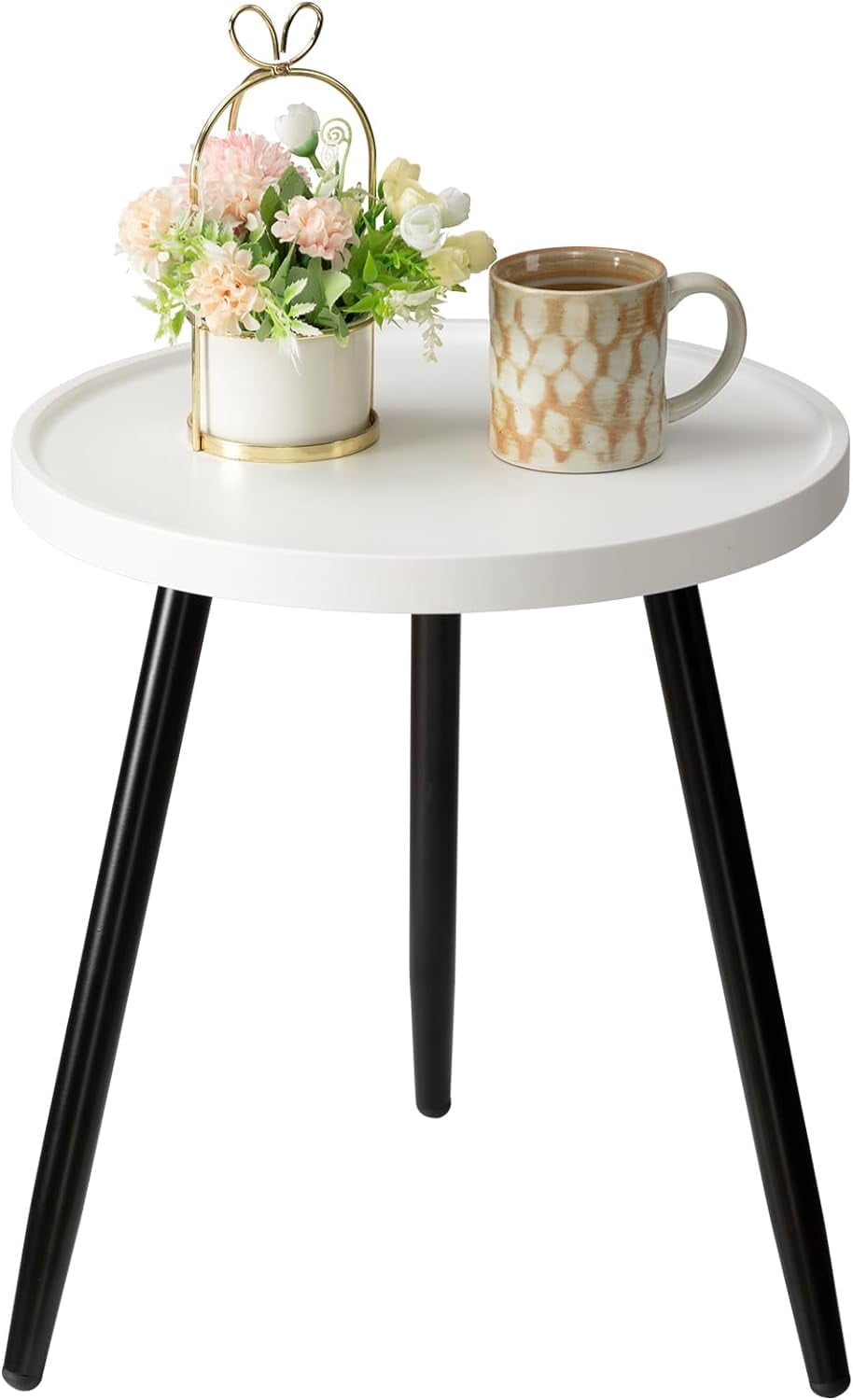Petite Table D'appoint Extérieure Ronde En Métal - Design Jaune Vif Pour Terrasse, Balcon Ou Jardin