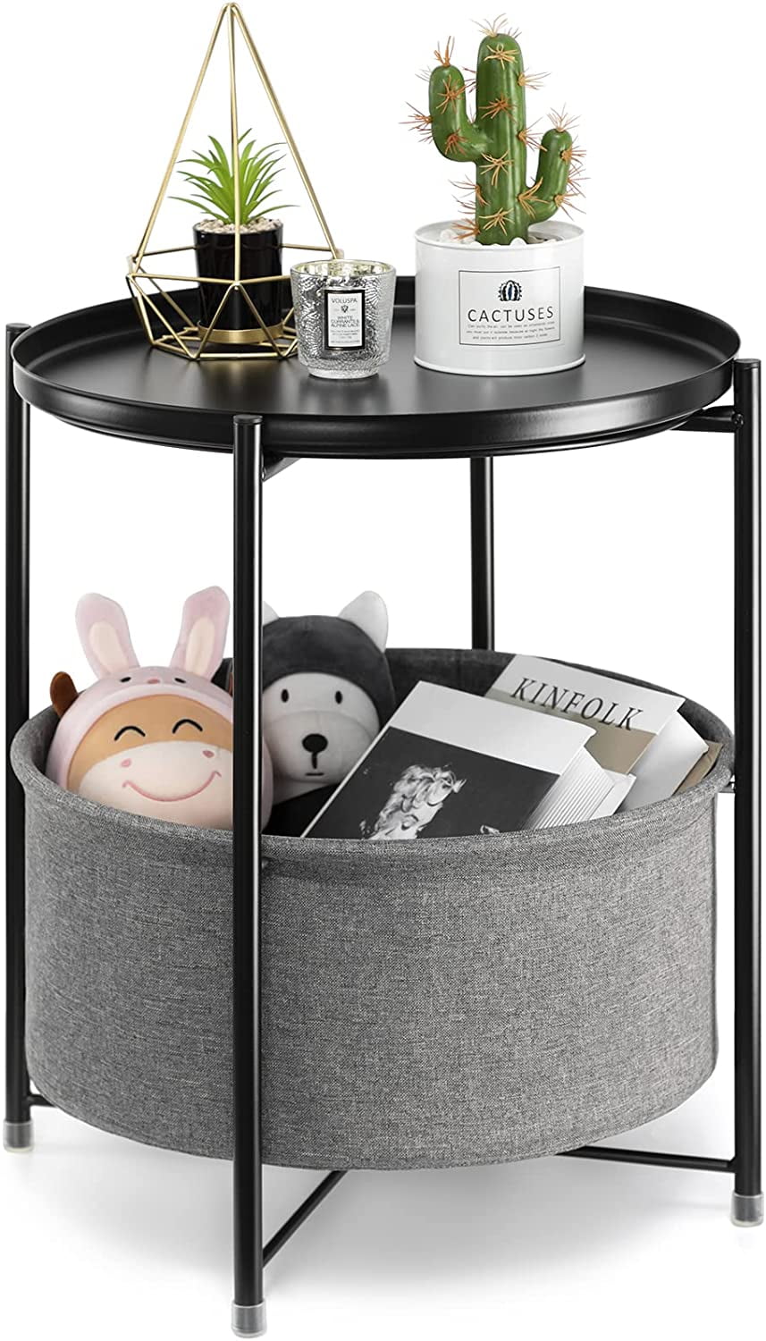 danpinera Side Table with Fabric Storage Basket End Table with