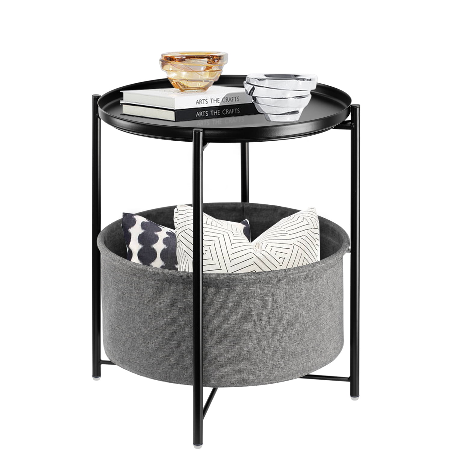 danpinera Side Table with Fabric Storage Basket End Table with