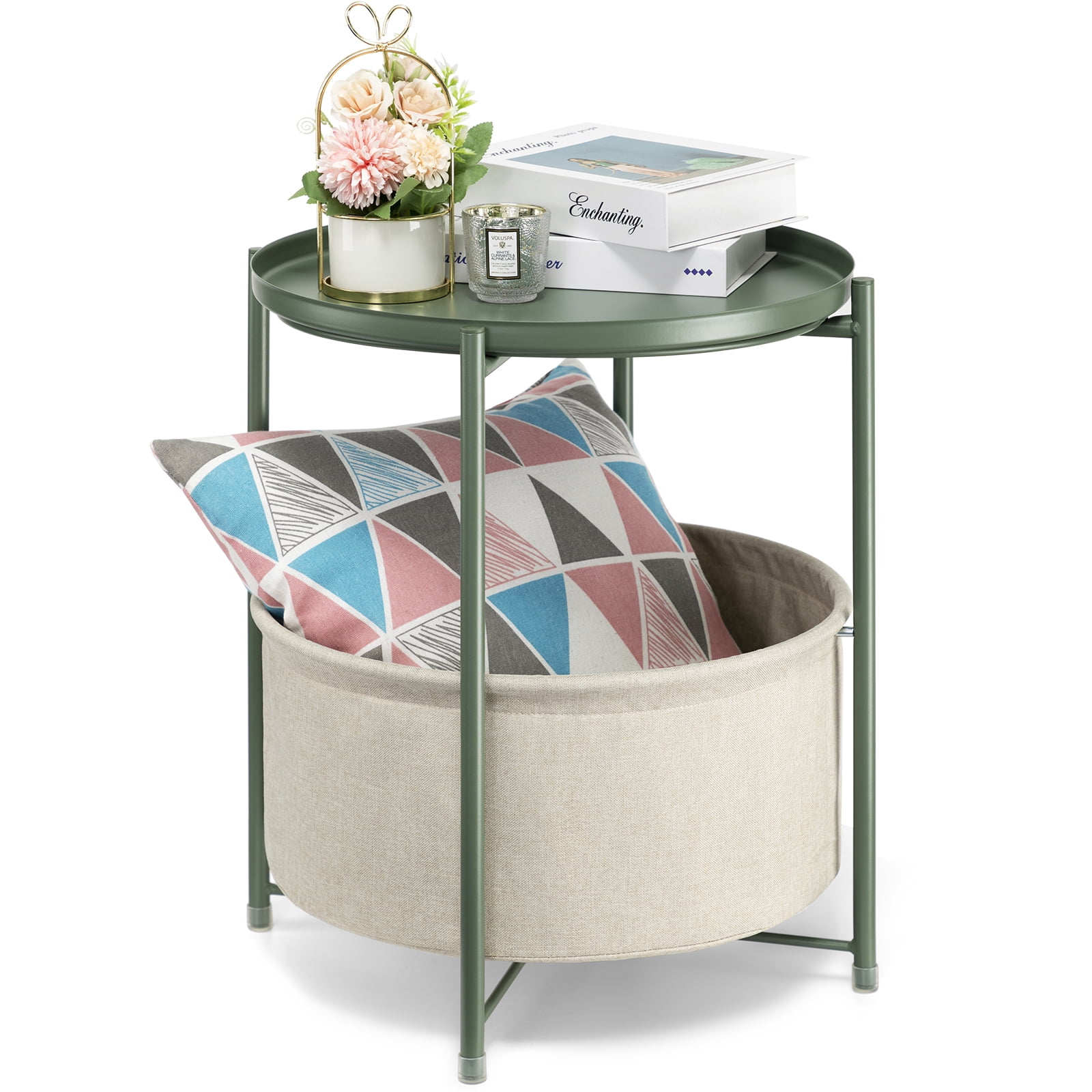danpinera Side Table with Fabric Storage Basket End Table with