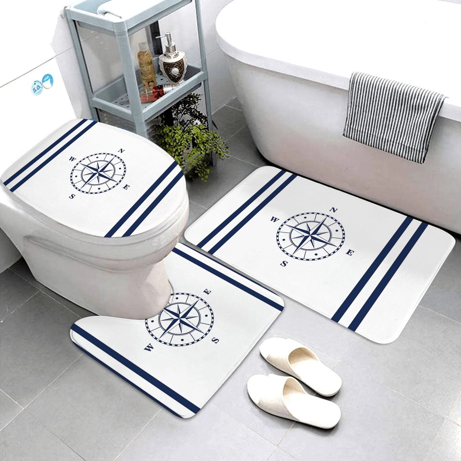 dark blue nautical series bathroom mat three-piece bathroom rugs and ...