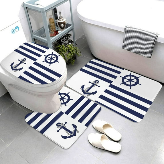 dark blue nautical series bathroom mats bathroom mats three-piece set bathroom rugs and mats bathroom products can be customized