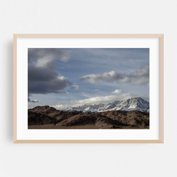 dark hills white snowy mountain range - Bishop California Photography Mountain Snow Landscape Scenic Nature Desert Winter Oak Framed Wall Art Print 5 x 7 inches