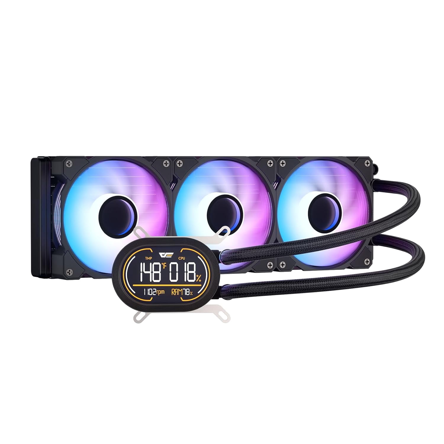 darkFlash DF-DH360D-BK DH360D, 360mm AIO Liquid CPU Cooler w/ Display Screen, ARGB PWM Fans, Intel & AMD Support- Black