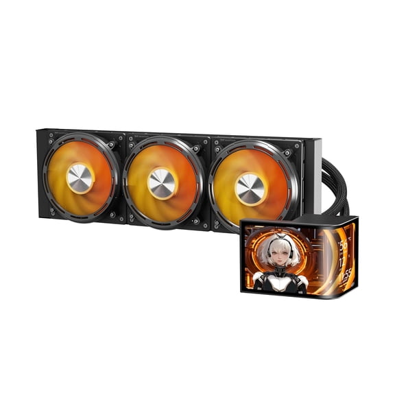 darkFlash DF-UV360-BK AIO CPU Cooler with 6.67" Curved 2K OLED, Black