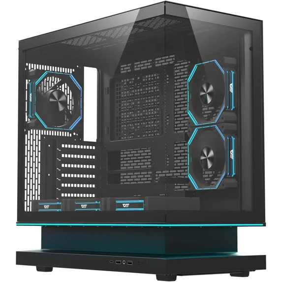 darkFlash FLOATRON F1 ATX Mid Tower Gaming PC Case, 270° Frameless Tempered Glass, Floating ARGB Base, 6× ARGB Fans, Back Connect Motherboard Ready, 360mm Radiator Support, 415mm GPU, USB-C, Black