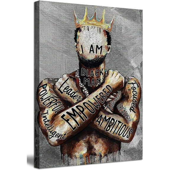 dashuaibi-Black Man Wall Art African American Wall Art Motivational Black King Wall Decor Bedroom Decor for Men Modern Canvas Painting Home Decor for Bathroom Living Room 16X24in
