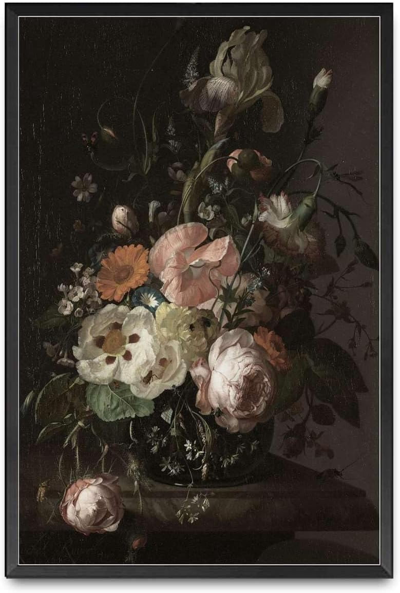 dashuaibi - Canvas Wall Art Moody Floral Painting Printable Dark Floral ...