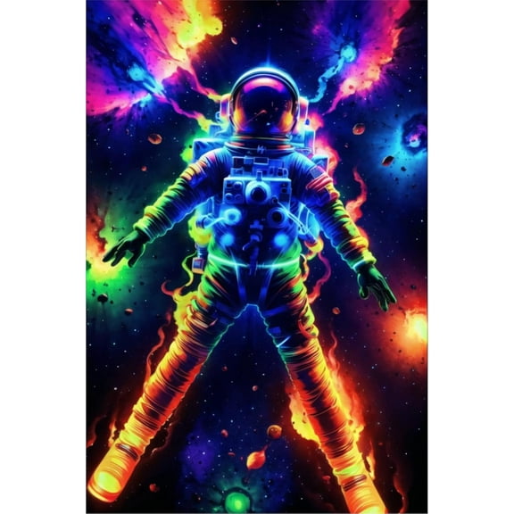 dashuaibi-Colorful Wall Art,Outer Space Room Decor,Astronaut Decor Black light Poster,Solar System Painting Space Wall Decor Bathroom Pictures 12 x18 Inches Canvas