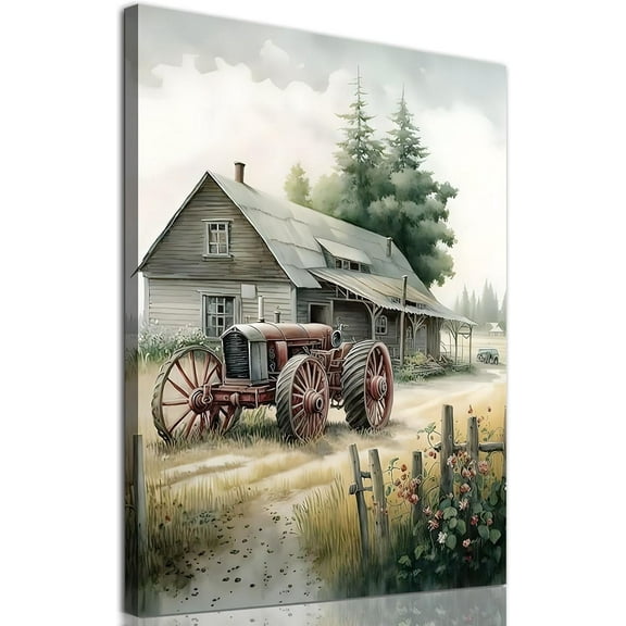 dashuaibi-Farmhouse Canvas Wall Art Old Tractor Pictures Rustic Barn Prints Country House Painting Farmhouse Landscape Artwork Old Barn Posters Rustic Tractor Wall Art Country Barn Canvas Prints