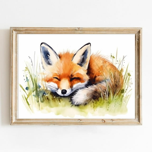 Asdg12s-Fox Canvas Painting Vintage Animal Picture Red Fox Canvas Wall Art Watercolor Animal Artwork Cute Fox Poster Nursery Animal Prints Baby Fox Canvas Wall Art Watercolor Nursery Art Print Frame