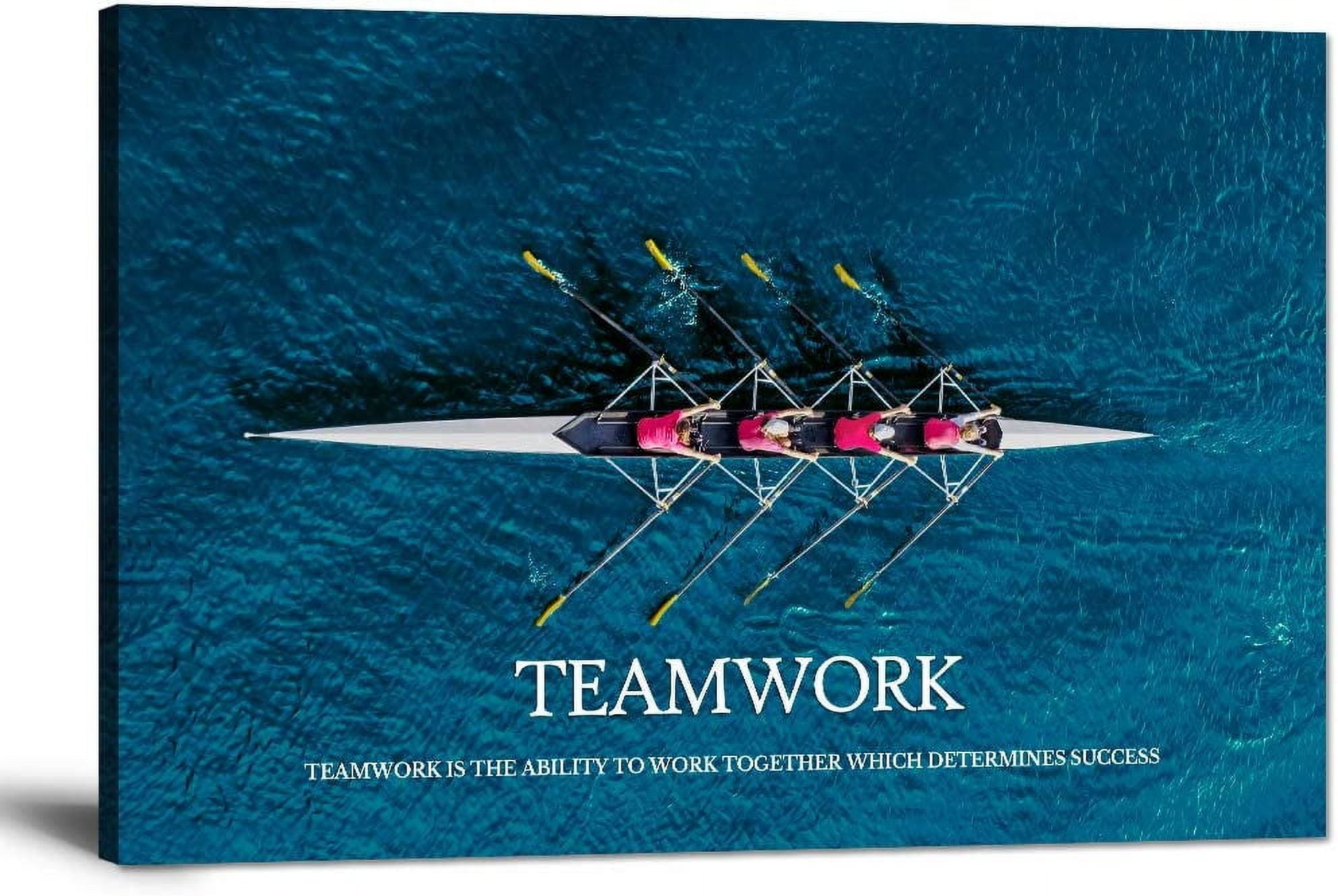 Large Blue Ocean Teamwork Motivational Canvas Print with Frame